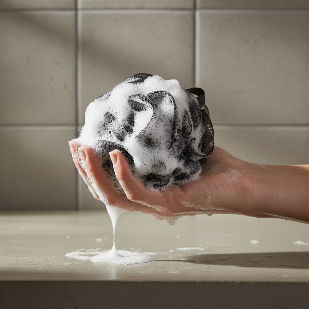 Olivora™ Luxus Mesh Dusch-Puff (Schwarz) – Sanftes Körperpeeling